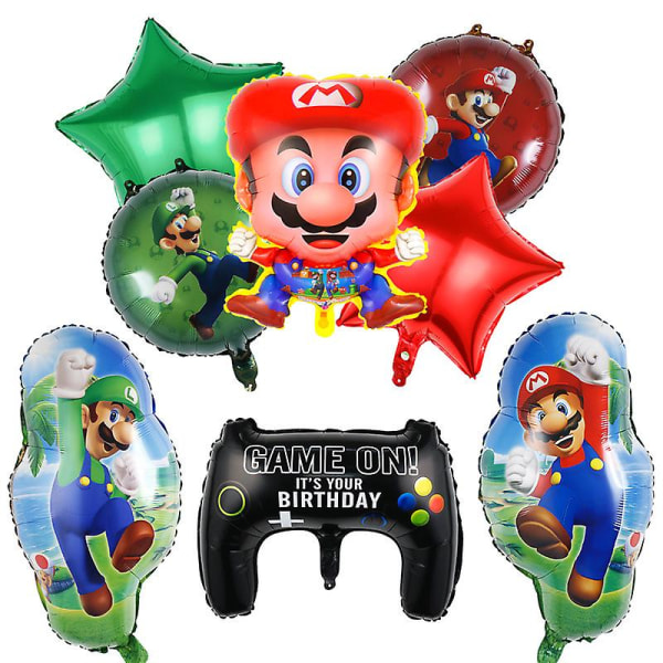 Ny Super Mary Set Mario Luigi Speltema Födelsedagsfestdekorationer Aluminiumfolie Gas Bakgrund Väggdekoration 4