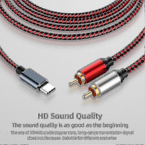 USB Type C til 2 RCA Lydkabel Type-C RCA Kabel, (1m/3ft)