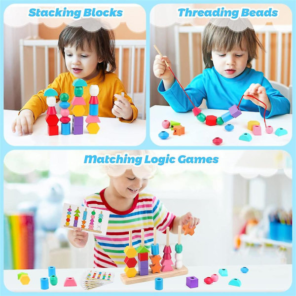 Träpärlor sortering leksak stapling block Knytpärlor och matchande form stapling stavar Förskola lärande leksak set