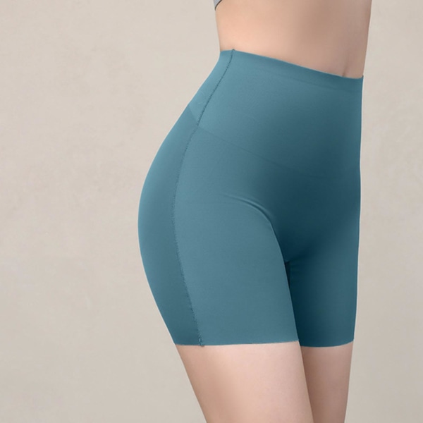 Hög midja Seamless säkerhetsshorts Enfärgad buken Höft hissshorts för kvinnor lår bantning Dark Green M