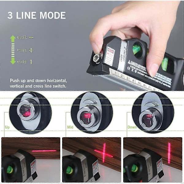 Laserpass, Multifunktionell Korslinjelaser 2,4 meter Måttband Justerat