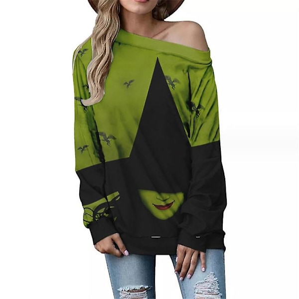 Kvinder Slouchy Shirts Halloween Græskar Langærmede Sweatshirts Pullover COLOR 5 4XL