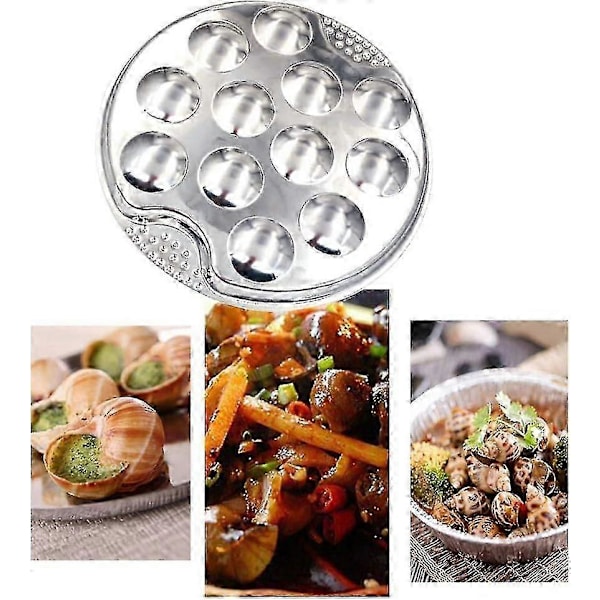 Snigel Escargot Tallrik Rostfritt Stål Förtjockad Snigelrätter 12 Fack Hål Tång Set Mat Tallrik