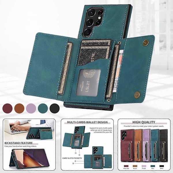 Galaxy S24 Ultra Skal, PU Läder Ställ Kortfack Magnetisk Baksida Flip Folio Skyddande Fodral för Kvinnor Män Flickor