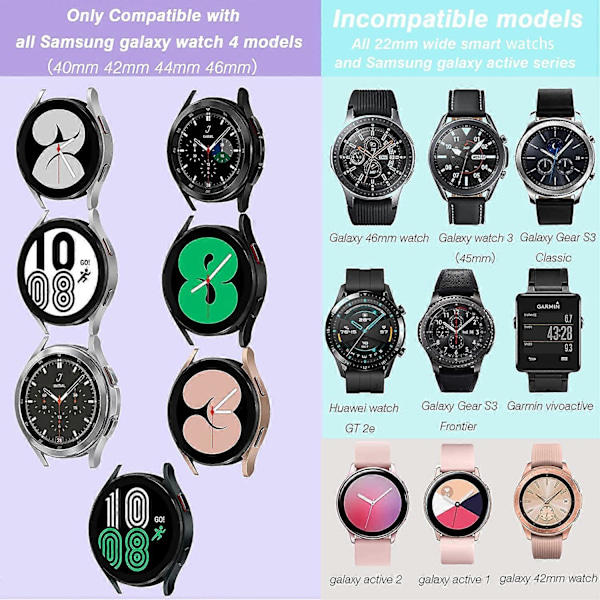 6-pakks kompatibel med Samsung Watch 4-reimer 40 mm 44 mm / Galaxy Watch 4 Classic-reim 46 mm 42 mm, sølvspenne myk silikon sportsutskiftingsreim for