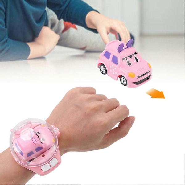 Klocka RC Bil USB Laddning Tecknad Söt Mini RC Bil Modell Leksak Med Klocka Fjärrkontroll För Över 3 År
