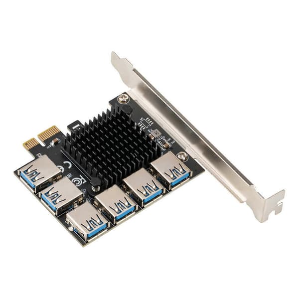 PCIE USB 3.0 1 til 6 Gullspor PCI-E PCI Express Riser-kort 1x til 16x Multiplikator