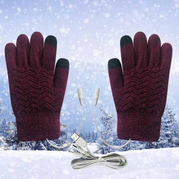 Usb-opvarmede handsker Elektrisk opvarmede vanter Damer Vinter Varm Dobbeltsidet Opvarmning Fuldhænder Usb Genopladelige Handsker Purple