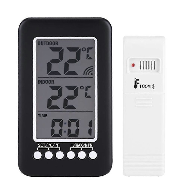 Trådlös Inomhus Utomhus Termometer, Hemtermometer, LCD Digital Inomhus Utomhus Termometer Klocka Temperaturmätare Trådlös Sändare med