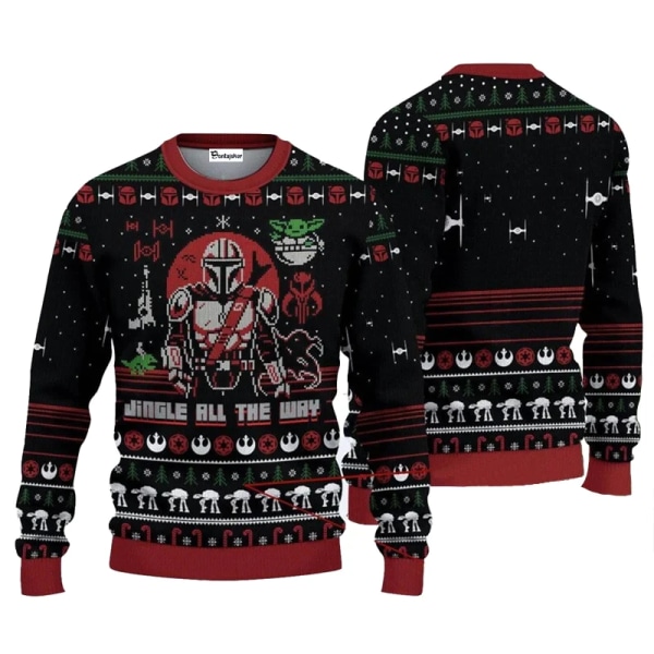 The Mandalorian Santalorian And Baby Yoda Ugly Sweater Star Wars Merry Christmas Menn Genser Høst Vinter Dame Pullover style 1 XL
