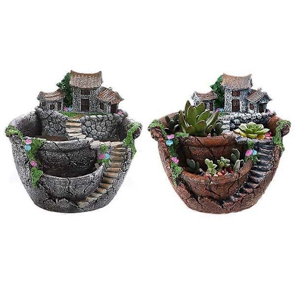 Fairy Garden Plantekasse Blomsterpotter med Sødt Hus Unikt Design til Boligindretning