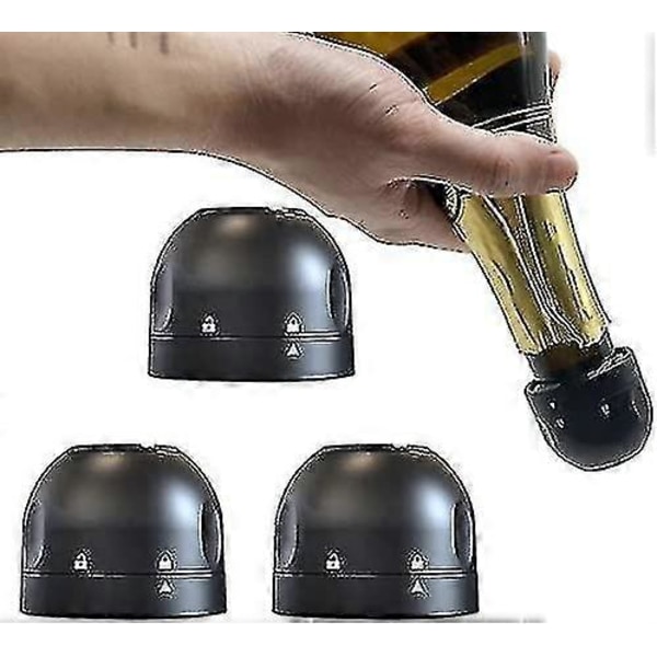 Champagne Prop 3-pak Sort, Lækagesikre Champagne Propper, Professionel Champagne Beskytter Flaskeprop, Hold Champagne Frisk Perfekt Til Champagne