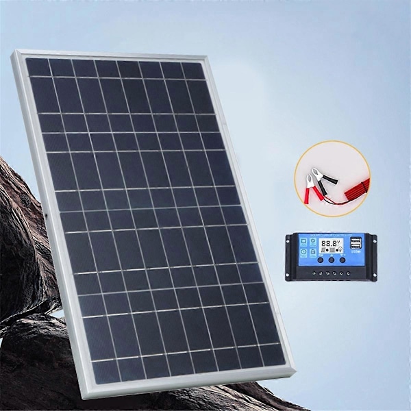 12V Solpanel Kit Komplett 30W Kraft Bärbar Utomhus Uppladdningsbar Solcell Generator för Hem