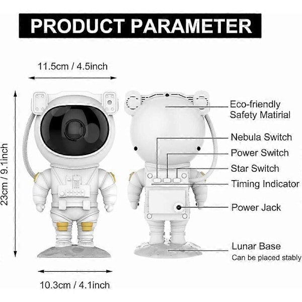 Galaxy Stjernehimmelprojektor med Timer, Astronaut Stjernehimmelprojeksjonslampe, Nattlys for Voksne Barn, med Fjernkontroll 120X113X228mm
