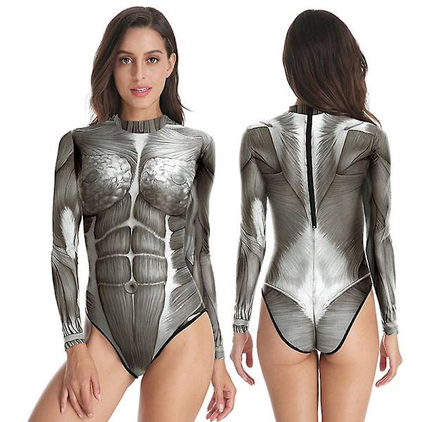Halloween Kvinder Digital Skeleton Stram Badedragt i ét stykke med lynlås style 7 L-XL
