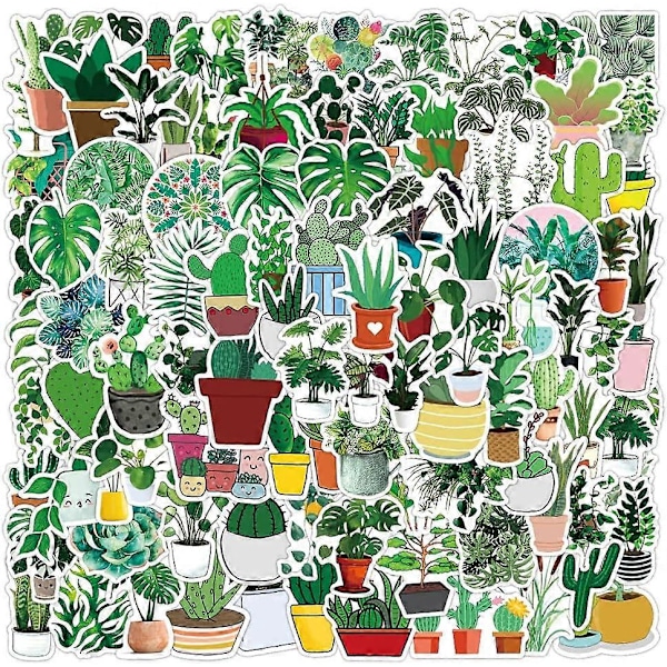 100 stk Grønne Plante Stickers, Grønne Blad Vinyl Dekal, Vandafvisende Æstetisk Sticker Pakke, Potteplante Blomster Dekal Stickers til Laptop Vandflaske