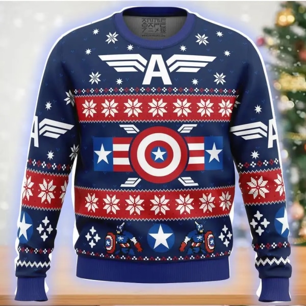 Merry Christmas Ugly Sweatshirt Captain America Genser 3D Print Mønster Klær Topp 2024 Ny Høst Vinter Herre Dame Pullover style 1 S