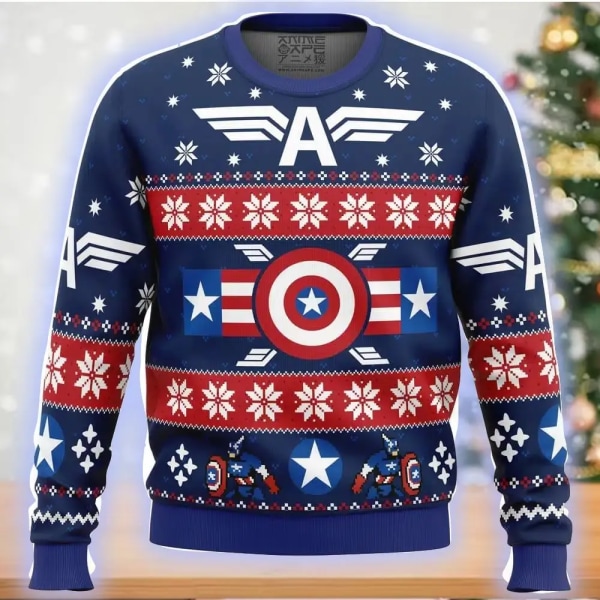 Merry Christmas Ugly Sweatshirt Captain America Genser 3D Print Mønster Klær Topp 2024 Ny Høst Vinter Herre Dame Pullover style 4 XXXL