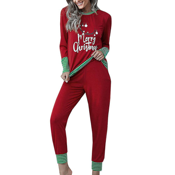 Christmas Women's Letter Printed Long Sleeve Pyjamas Set Christmas Pyjamas Lounge Wear Set Red 3XL