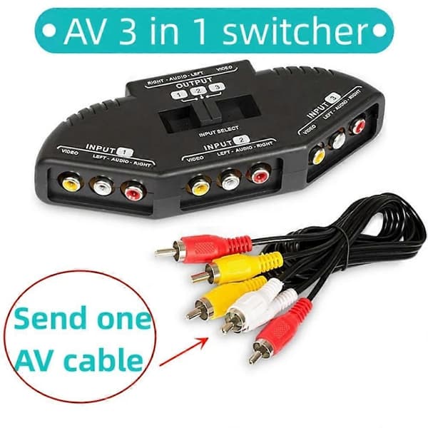 3-vejs lyd-video AV-switch-vælgerboks-splitter-switch med kabel til TV X-Box DVD-afspillerenheder Switch Black