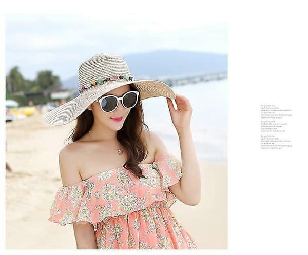 SSRGV Dame Solhat Stor Floppy Foldbar Strandhat Solhat Sommer UV Beskyttelse UPF 50+ (beige)