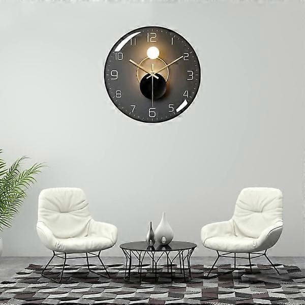 Moderne lydløst vægur, 30 cm diameter kvarts (sort)