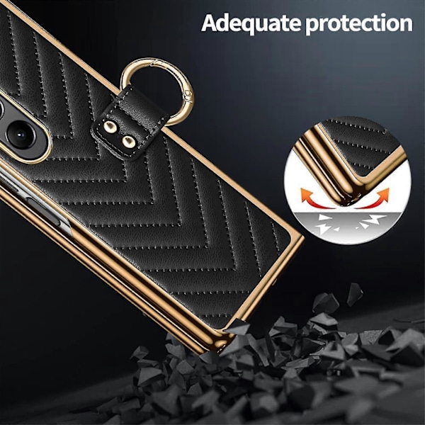 Z Fold 5 Deksel med Ringstativ & Skjermbeskytter, PU Lær Elektroplettering Alt Inkludert Deksel For Samsung Galaxy Z Fold 5 5g Deksel
