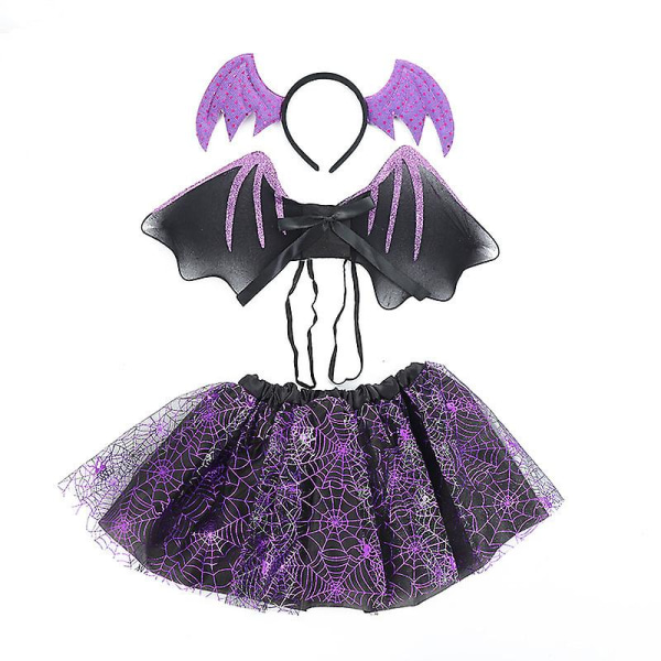 Jenter Lilla flaggermus Fancy Dress Up Edderkoppnett Heks Barn Edderkoppsett Halloween kostyme E