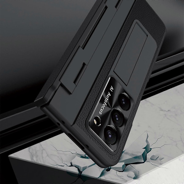 Galaxy Z Fold 5 Skal med S Pen, Metallstativ Skal med [Hingeskydd & Skärmskydd], PU Läder Skyddsskal för Samsung Z Fold 5
