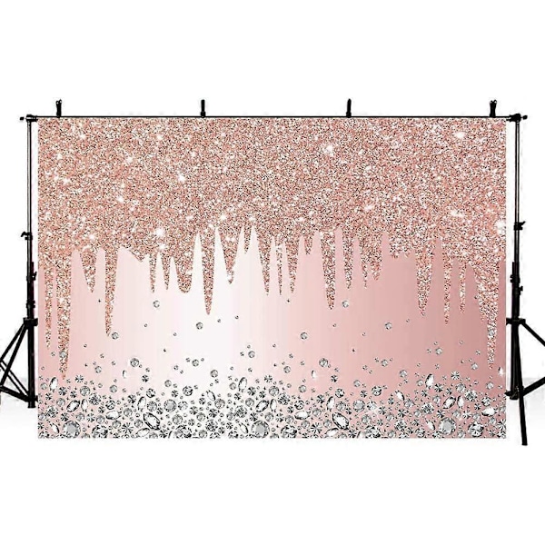 Vaaleanpunainen ruusu kultainen tausta tippuva glitter kristalli timantti valokuvaustausta juhlakoristeisiin