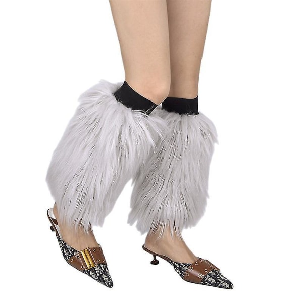 Kvinners pels Beinvarmere Vinter lodne lange støvlemansjetter Fuzzy Shoes Cover Party Costume Ferie Festival Performance Play GRAY 45CM