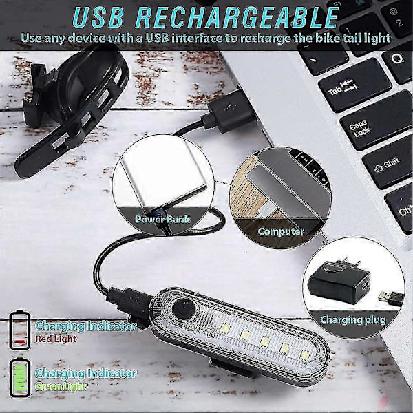 2 stk USB Oppladbar LED Sykkel Baklys Sterk 4 Moduser Bak Sykkellys Vanntett Sykkel Baklys