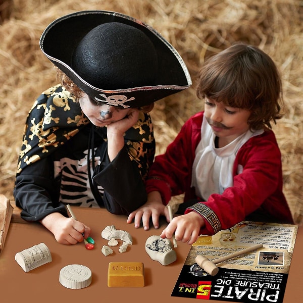 Pirate Treasure Dig Kit Ädelstenar Dig Kit 5 Tegelstenar Treasure Mining Kit Piratleksaker Stamleksaker Pedagogiska festpresenter Julklapp