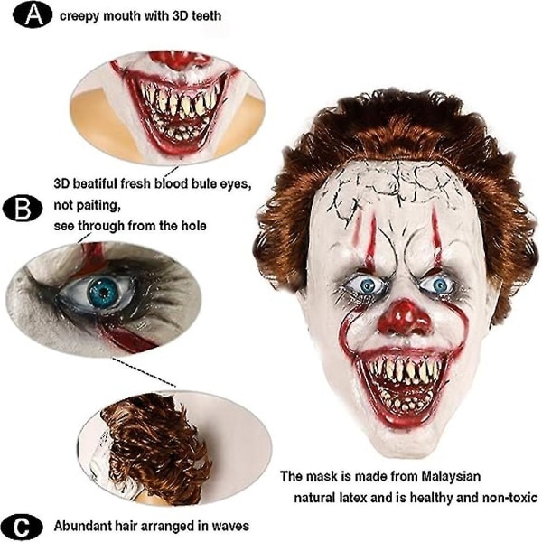 Uusi kauhu Pennywise Joker Scary Mask Cosplay Stephen King Luku 2 Clown Festival Cosplay Halloween Party Rekvisiitta