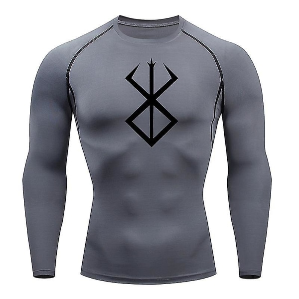 Anime Berserk Print Miesten Kompressiopaidat Lyhythihaiset Gym Workout Fitness Aluspaidat Nopeasti Kuivuvat Athletic T-paita T-paidat Topit Gray 2 XXL