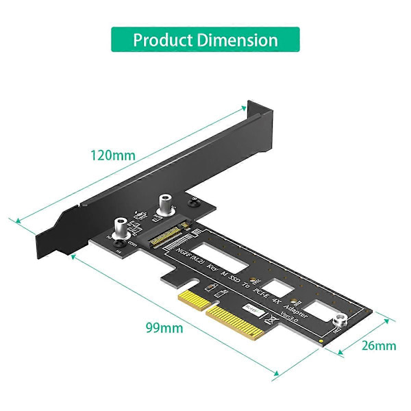 M.2 NGFF PCIe SSD til PCI Express 3.0 X4 Værtsadapterkort Sort