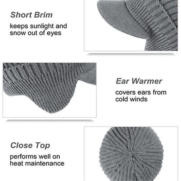 Vinterhue til mænd tyk vindtæt solskærmshat udendørs ridning varm ørebeskyttelse strikket hue til mænd Khaki With Plush Lining