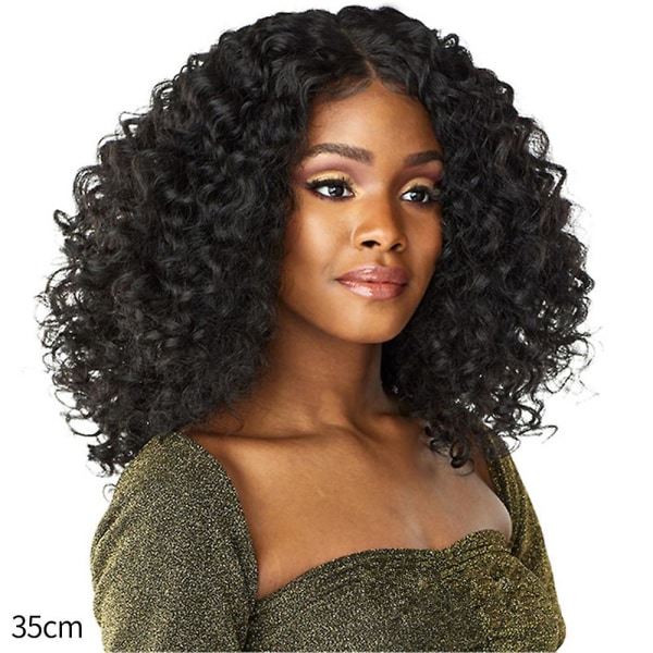 Kvinnor Svarta peruker Kort lockigt hår Fluffigt mittdelade peruker Värmebeständig modefrisyr