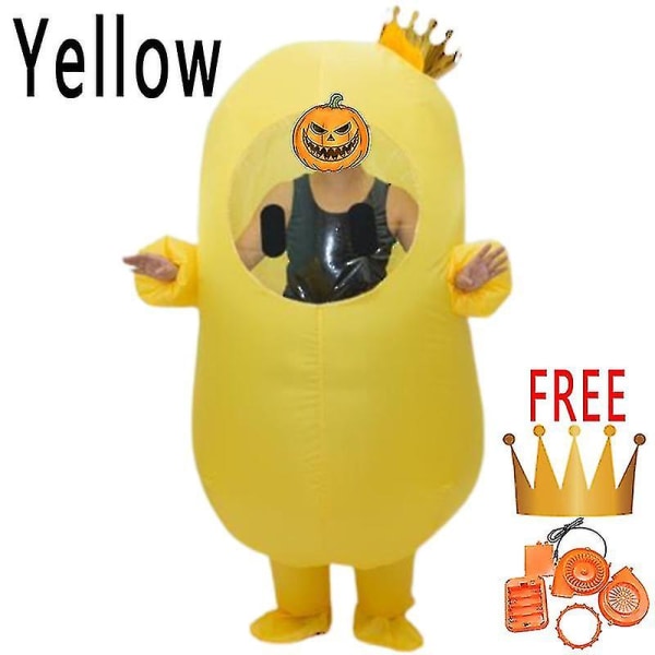 Oppustelig kostume Pige Kvinder Mænd Børn Voksen Efterår Jellybean Spil Fyr Anime Halloween Fødselsdagsfest Disfraz Oppustelig Suit Høj kvalitet Yellow Adult 155*195cm