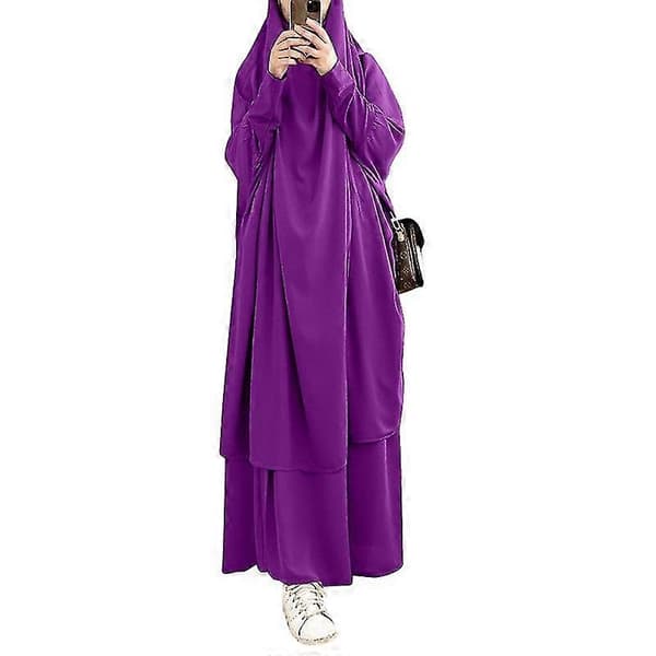 Uae Saudi Solid Robe Klänning Huvförsedd Kostym Etniska Kläder Purple
