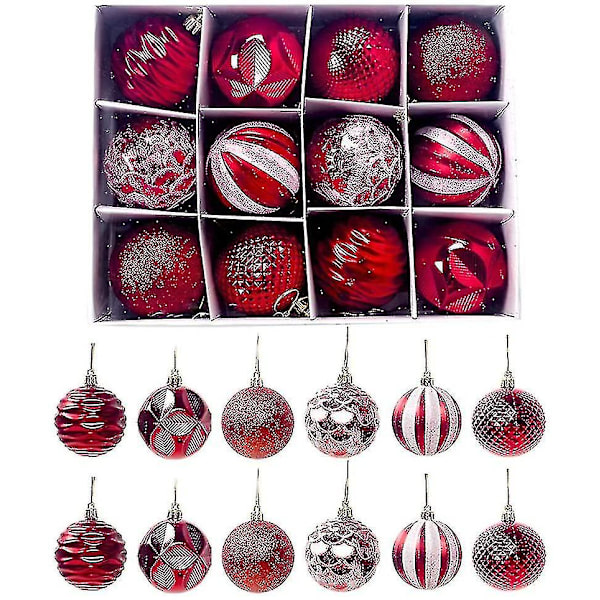 Julgranskulor 12 bitar 6 cm plastkulor Set med hängare Julgransprydnader för juldekoration