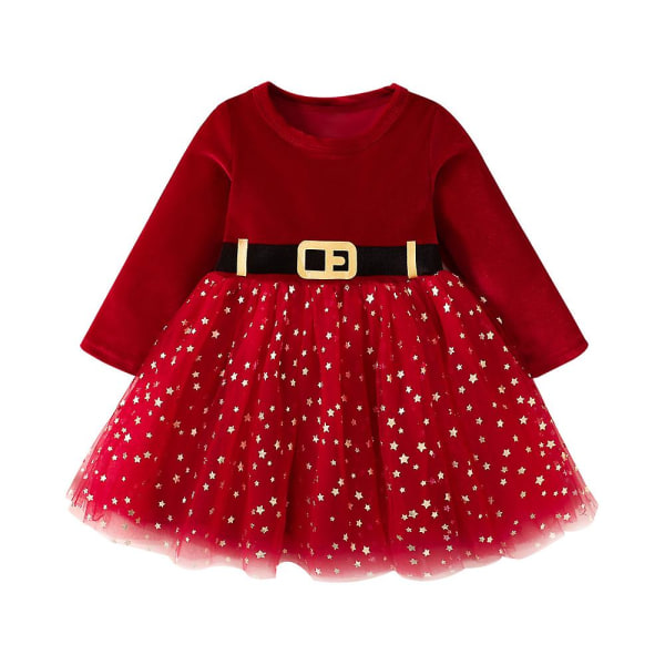 Flutter spets långärmad kjol, nyfödd baby julklänning 90