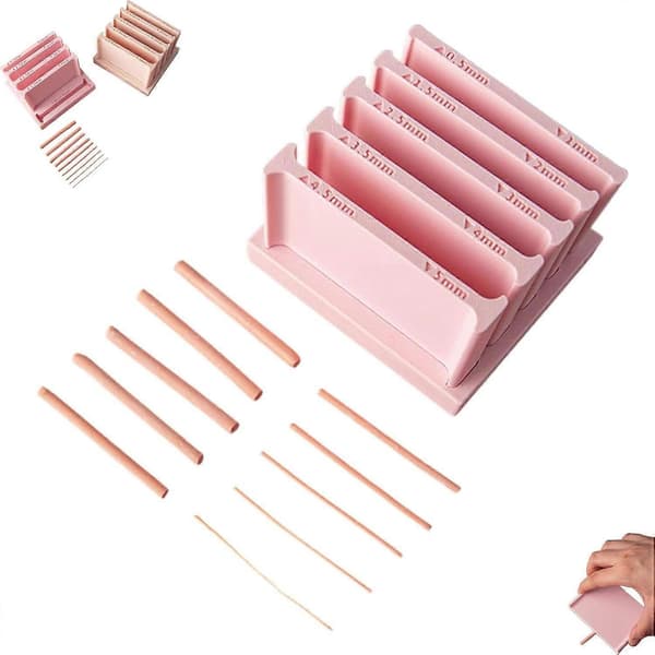 Polymer Clay Tykkelse String Roller Tool (0.5-5mm), Ler Rullestrimmel Form Maker med Opbevaringsbase, Keramik Undervisning Rullende Mudderpind, til DIY, Ar Pink