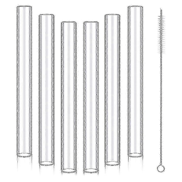 6 stk 4 tommer klare borosilikatglassrør 12 mm OD 8 mm ID 2 mm tykke glassblåserør med rengjøringsbørste