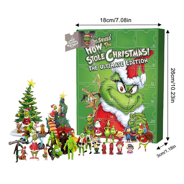 Jule-adventskalender 2023 How The Grinch Stole Christmas Figures Statue Lekesett 24 Days Xmas Countdown-kalendere Blindboks Barnegave
