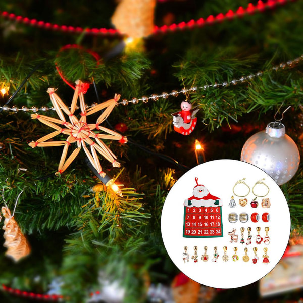25 stk Jule hengende adventskalender Kids Gjør-det-selv-rekvisita Julegave Smykkesett Bedårende tøyveske Ornamenter Dekorasjoner A