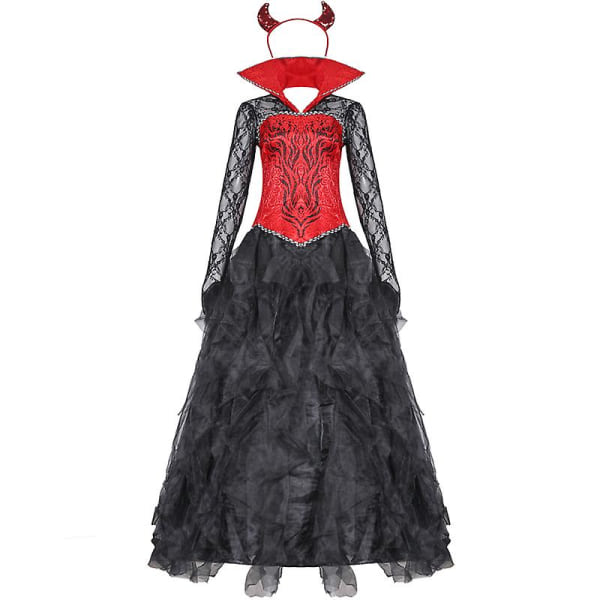 Karneval Halloween Lady Vampyr Djævlekostume Gotisk Dæmon Glamour Dronning Playsuit Cosplay Fancy festkjole Black L