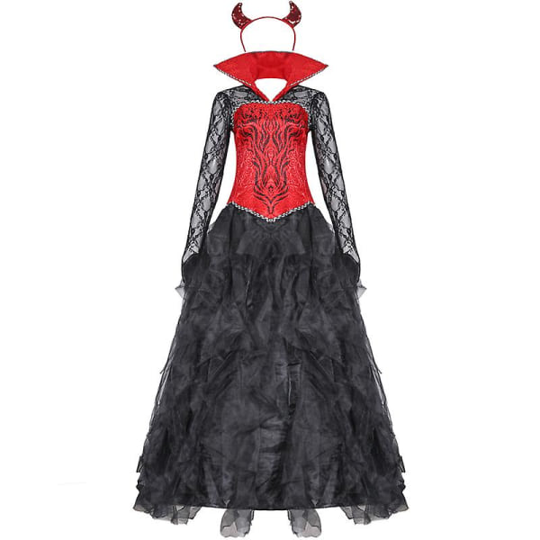 Karneval Halloween Lady Vampyr Djævlekostume Gotisk Dæmon Glamour Dronning Playsuit Cosplay Fancy festkjole Black M