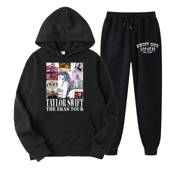 Taylor Swift The Eras Tour Hooded Sports Träningsdräkt Tvådelade outfits Långärmad Pullover Huvtröjor Sweatshirt Toppar + Jogger Black XL