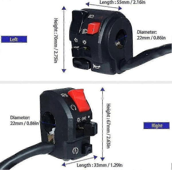 Motorcykel Styrkontakt Controller Blinklys Horn Startknap - 1 Par